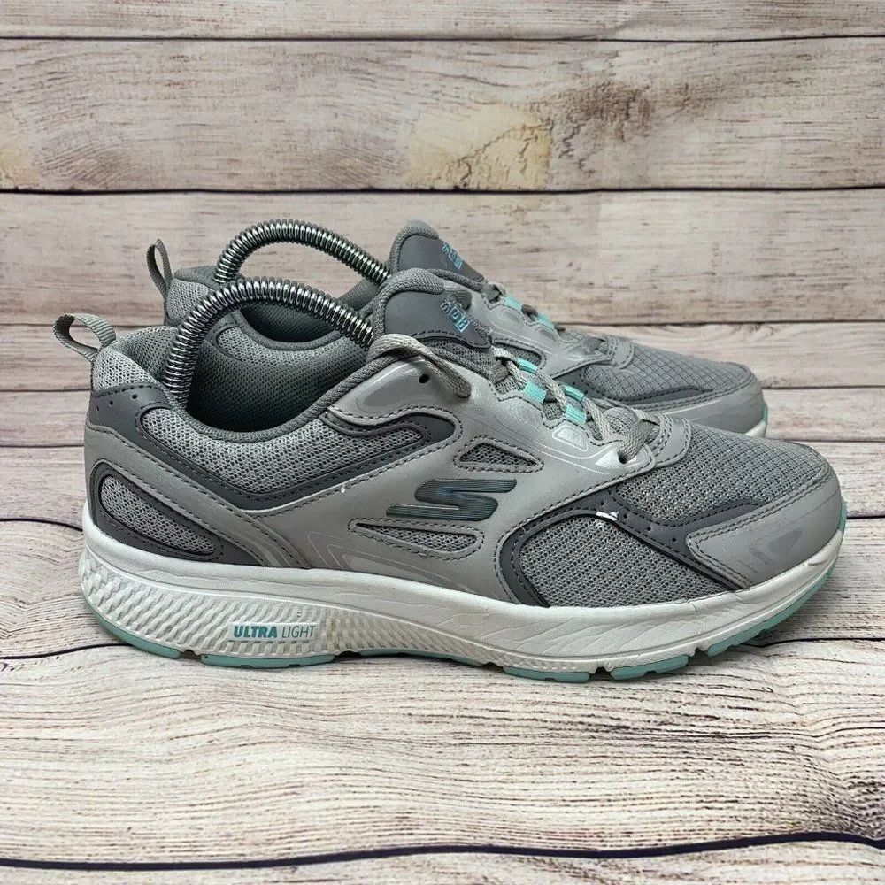 Skechers Go Run Consistent Running Shoe Womens Size 8.5 128075 Gray Blue White